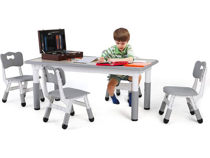 TLGREEN Kindersitzgruppe Kindertisch mit 4 Stühlen, Tisch Stuhl Set Höhenverstellbar