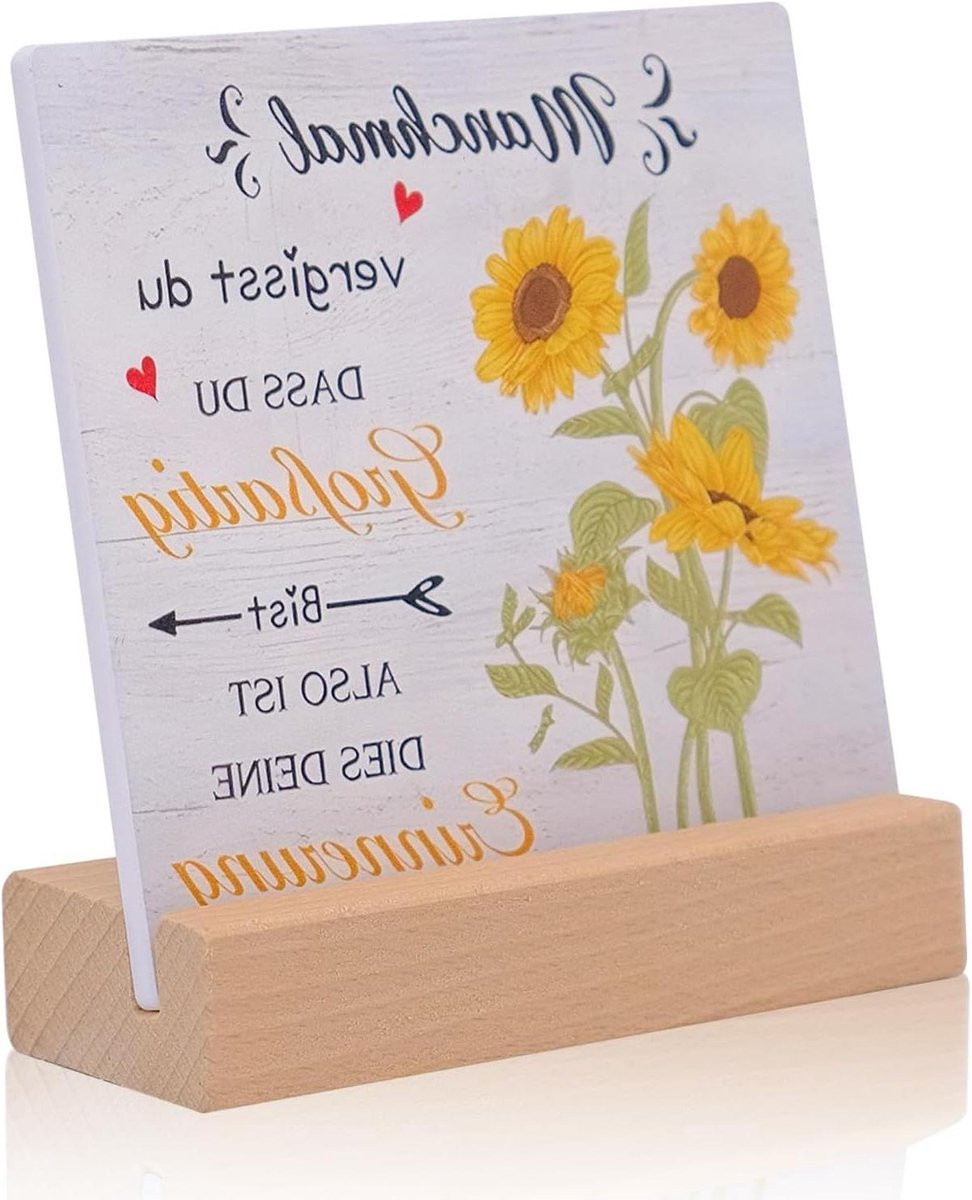 Acryl Decoratie Bureau Plaquette met Zonnebloem Design - Multicolor - 10 x 10 cm