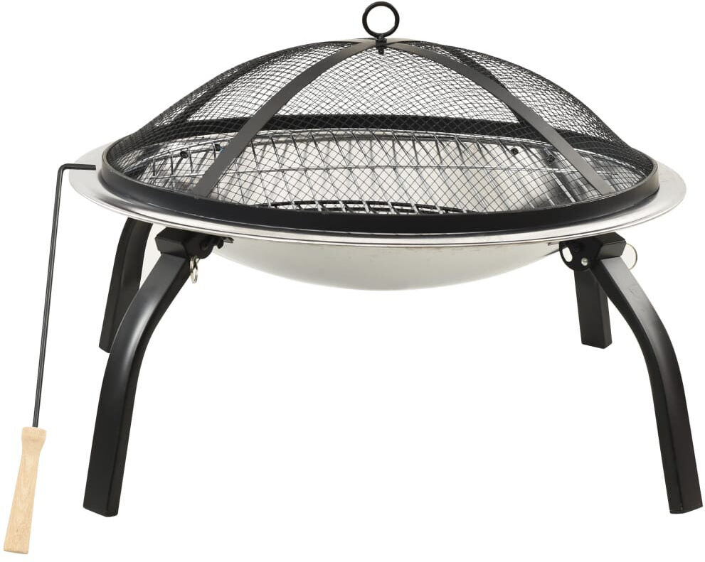 Ebern Designs Aziana 2-in-1 Fire Pit and BBQ with Poker 56x56x50 cm Steel Silver 49cm H X 56cm D