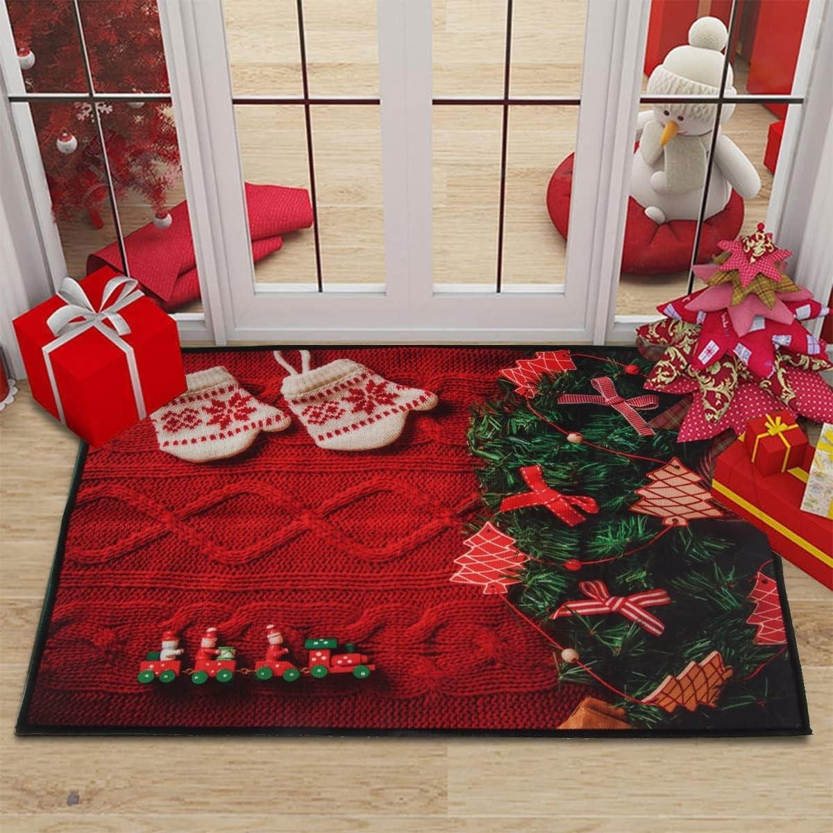 Geel Kerst Deurmat - Feestelijk Kersttapijt voor de Entree - 40 x 60 cm