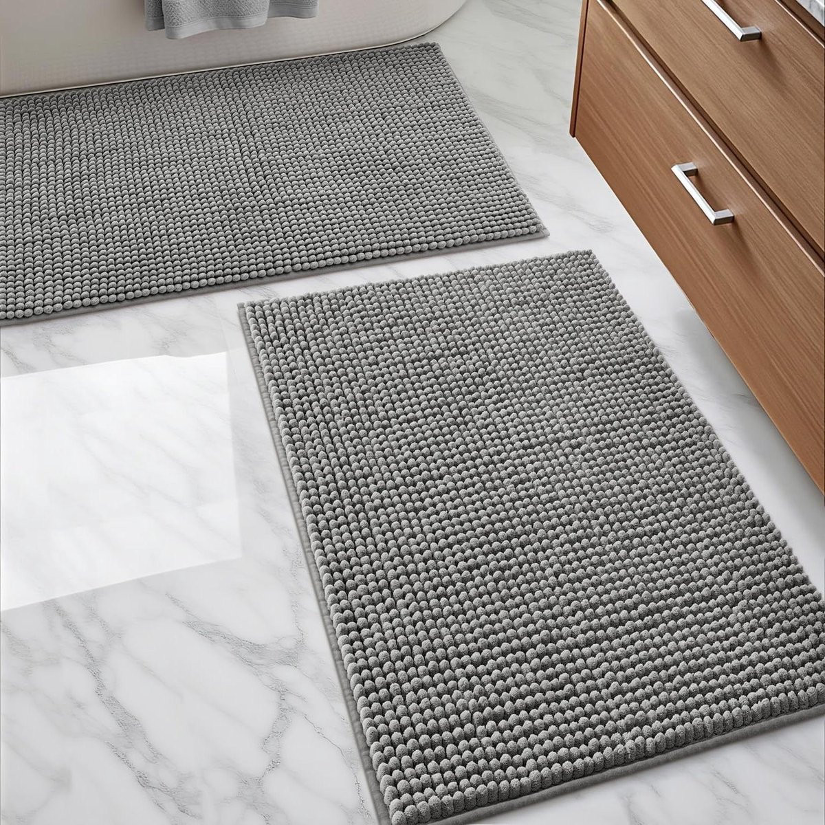 Chenille Badmat Grijs - Super Absorberend Badkamer Tapijt - 60 x 90 cm