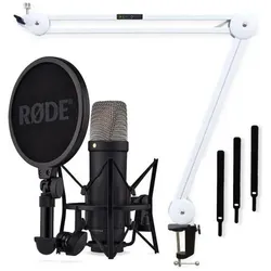 RØDE NT1 5th Generation Mikrofon Schwarz mit Stativ-Arm in Weiss, Mikrofon