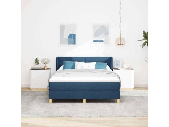 KTHLBRH Doppelbett 140 x 190 cm Blau mit Federkernmatratze Verstellbares Kopfteil, Gestell aus massivem Kiefernholz, Traglast 280 kg