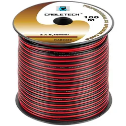 Cabletech 0,75 mm schwarzes und rotes Lautsprecherkabel (0.12 m, 0.75 mm2), Lautsprecherkabel, Rot, Schwarz