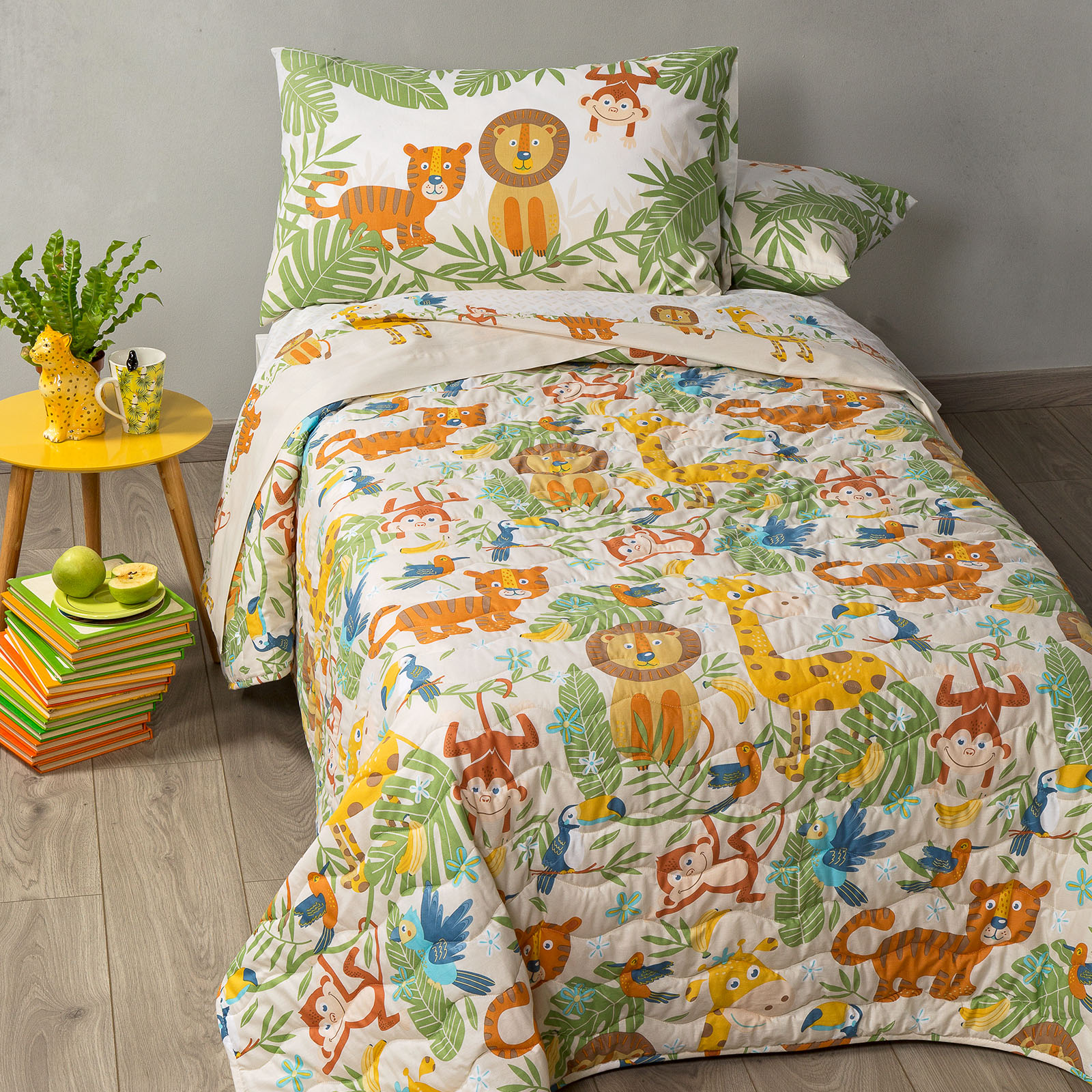 Copriletto Trapuntato in Cotone Tropical Singolo Caleffi Kids Ragazzo Naturale Caleffi