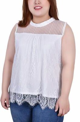 NY COLLECTION Sleeveless Mock Neck Lace Top