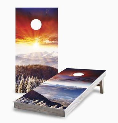 Skip's Garage Sunset Winter Mountains Regulation 2x4 Cornhole Game Set