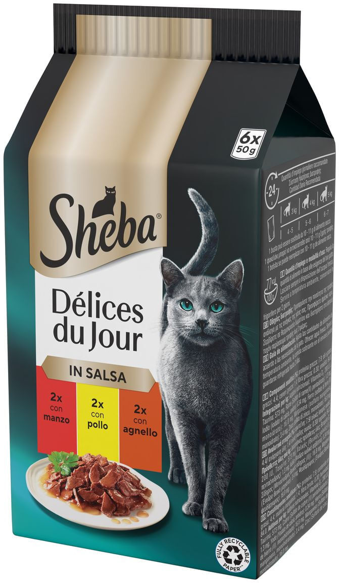 Sheba Délices Du Jour in Salsa Cat Busta Multipack 6x50G MANZO POLLO AGNELLO