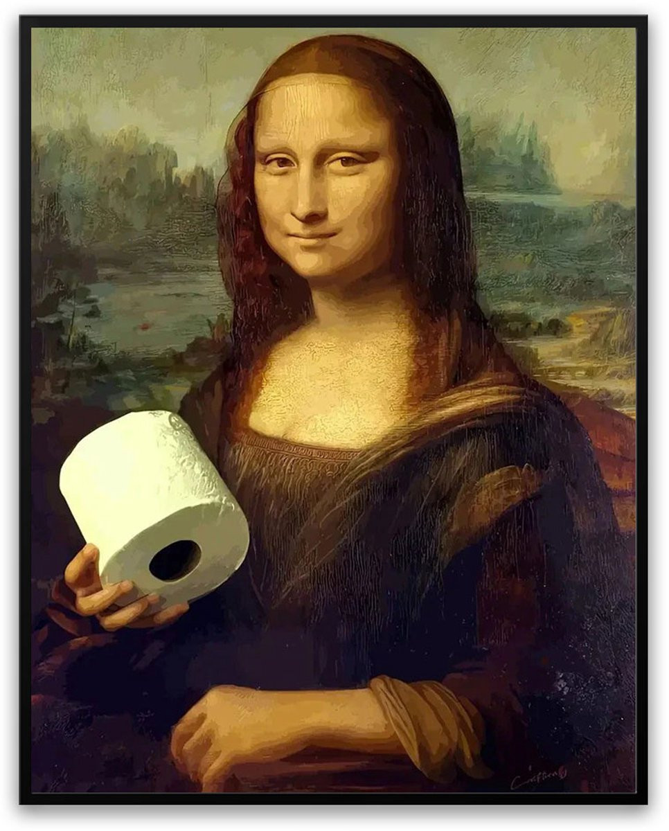 Mona Lisa Grappige WC Kunst Fotolijst met WC Rollen - Schilderij Poster - 50 x 70 cm