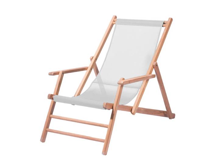 Jan Kurtz - Maxx Deckchair Teakholz, Bezug Kunststoffgewebe weiss