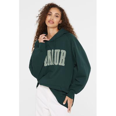 Kapuzensweatshirt SENSES.THE LABEL, Damen, Gr. M, grün (deep petrol), Sweatware, Material: 80% Baumwolle, 20% Polyester, bedruckt, oversize normal, Rundhals, eingesetzt Rippbündchen, Sweatshirts, mit Frottee Lettern