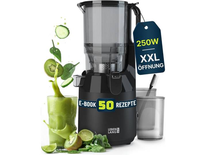 Lebenlang Slow Juicer Entsafter mit 130-mm-Einfüllöffnung, für ganze Früchte & Gemüse, 250 W, Kaltpress-Technologie, BPA-frei, spülmaschinengeeignet