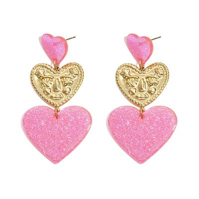 Paar Ohrhänger ADELIA´S "LIVAYA", Damen, Gr. Damen, rosa, Edelstahl, Ohrringe, modisch inszeniert durch glitzernde Herzen mit Gesichtsmotiv