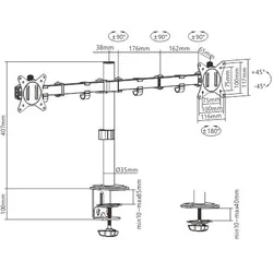 Gembird MA-D2-01 (Tisch, 32", 9 kg), Monitor Halterung, Schwarz