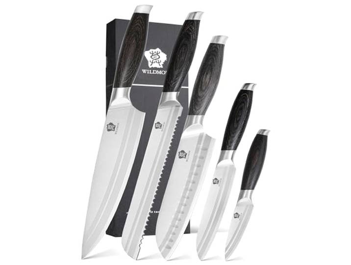 WILDMOK Profi-Messerset, 5-teiliges Küchenmesserset, deutsches Kochmesserset aus Edelstahl mit Geschenkbox, schwarzer Pakkaholzgriff