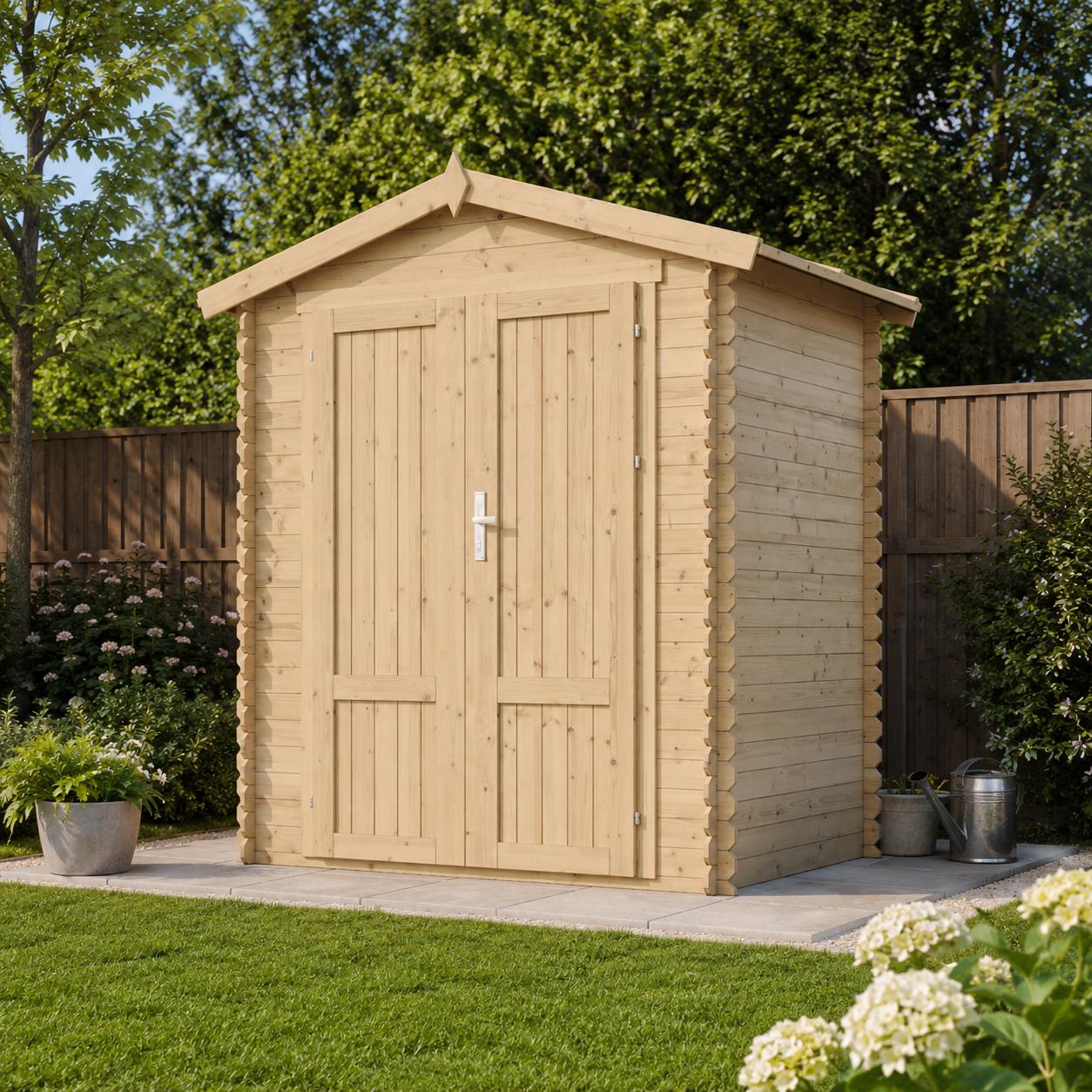 TIMBELA M367F1 Holz Gartenhaus 1,98 m², Geräteschuppen Mit 19 mm Wandstärke, Gerätehaus Und Fahrradschuppen Für Gartenwerkzeug, Ohne Boden, Massivholz-Paneeltüren