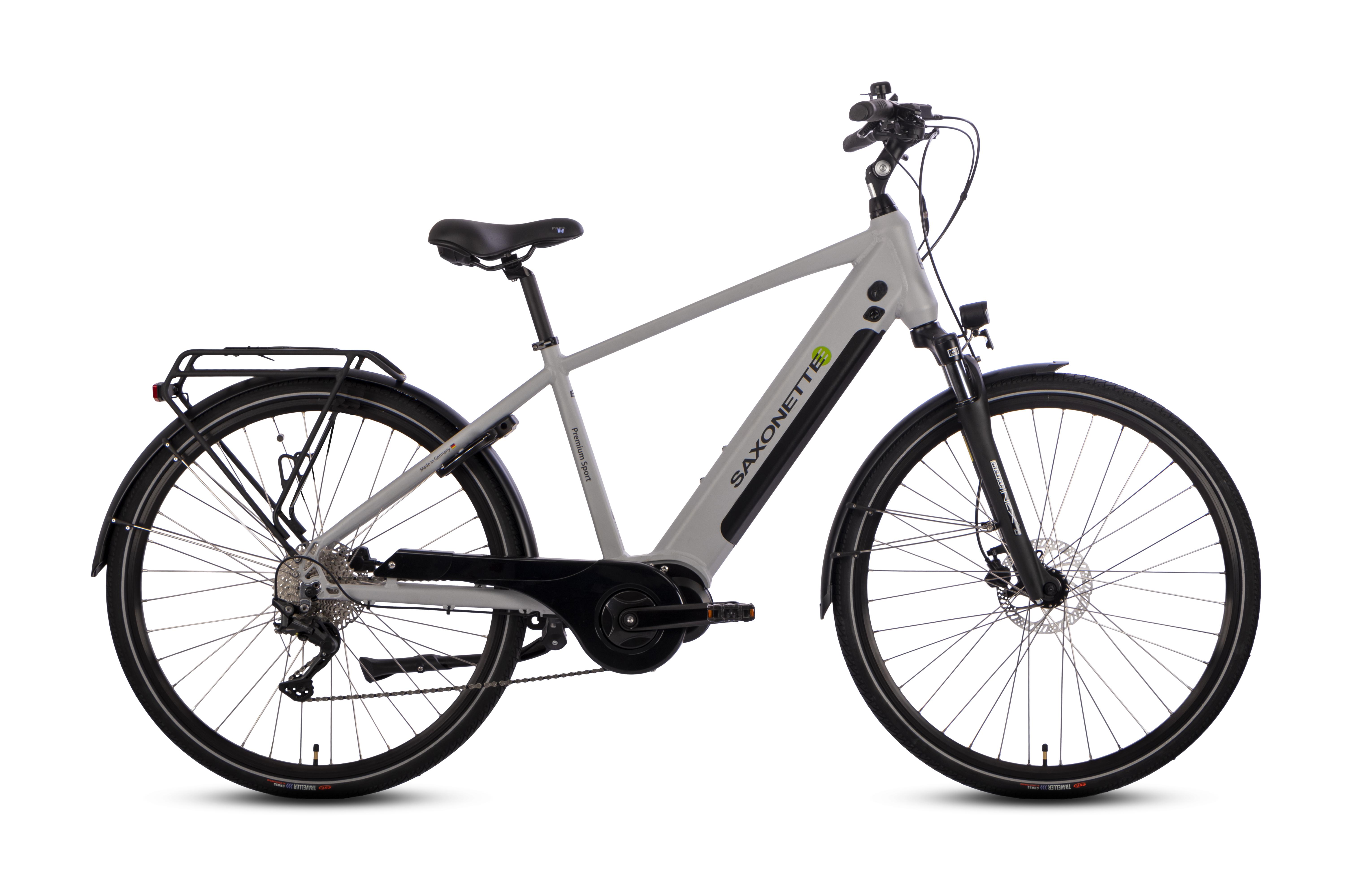 SAXONETTE,Premium Sport Diamant, 28",E-Bike Elektrofahrrad, SHIMANO Deore 10-Gang Kettenschaltung, 90Nm Mittelmotor, 522Wh Akku, RH54 (Silber matt)