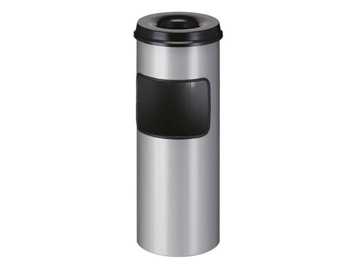 PROREGAL Runder Kombiascher mit feuerlöschendem Oberteil 30 Liter, HxØ 64,2x24,3cm Silber, Kopfteil Schwarz