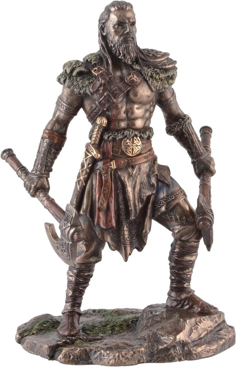 Viking Krijger Beeld - Bronskleurige Woondecoratie - H x B x D: 16 x 11 x 8 cm