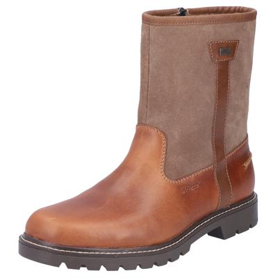 Winterstiefel RIEKER "Fiber-Grip", Damen, Gr. 47, Lammfell, braun (cognac, hellbraun), Leder, Veloursleder, Schuhe Winterstiefel, Winterboots, Rieker-TEX, mit Innenreißverschluss, schmale Form