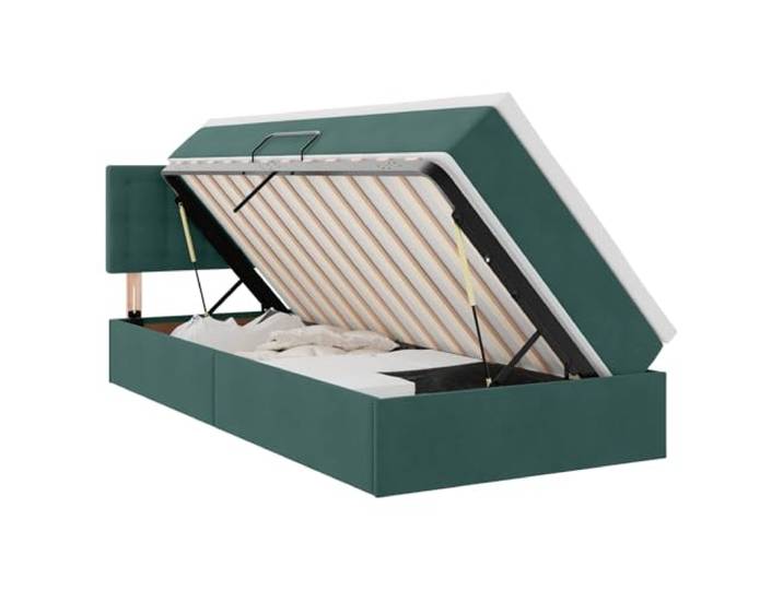 KKgypkn Samtbett mit Matratze Dunkelgrün 90x200 cm, Stauraumbett mit Hebesystem, modernes Design mit samtiger Polsterung und hydraulischem Lift
