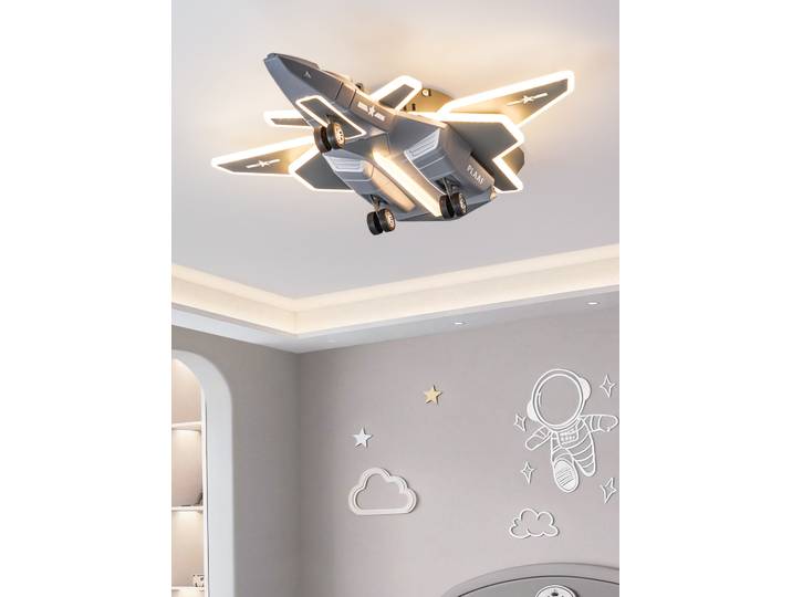 Ventilateur de plafond en forme d'avion pour enfants – Lampe créative en forme de chasseur aérien pour chambre de garçons, plafonnier pour chambre d'enfants