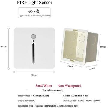 Uplift Picks 3W PIR Motion Sensor Stair Light Slim LED Wall Lamp white Sensor (cube) 3 W white Light (6000k)
