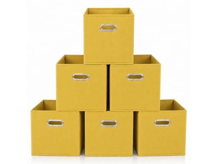 Kongming Kallax Lot de 6 boîtes de rangement pliables en tissu avec poignée - 28 x 28 x 28 cm - Pour étagère Kallax\, étagère à dés\, étagère étagée (jaune)