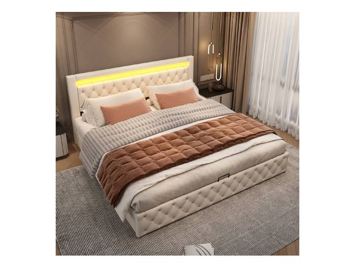 i@home Polsterbett Funktionsbett mit Lattenrost und Stauraum(Ohne Matratze) (mit Funktion von Aufbewahrung), mit LED-Beleuchtung