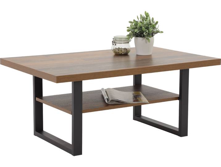 Table basse AntonReproduction Oldwood piètement métallique à patins forme U\, 104x65x45cm