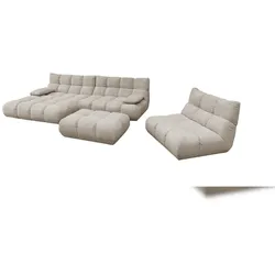KAWOLA Sitzgruppe VIVIEN Ecksofa links Drehsessel Hockerbank Feincord beige