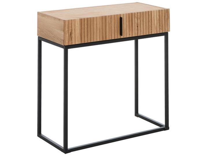 Linea Natura Konsolentisch, Schwarz, Eiche, Holz, Metall, Eiche, massiv, 1 Schublade(n) Schubladen, rechteckig, würfelförmig, 38x80x80 cm, Stauraum, einfacher Aufbau, Wohnzimmer, Wohnzimmertische, Konsolentische