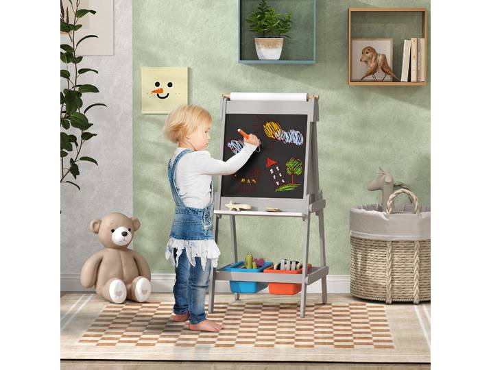 AIYAPLAY Chevalet Enfants 3-en-1 Tableau Noir/Blanc avec Papier