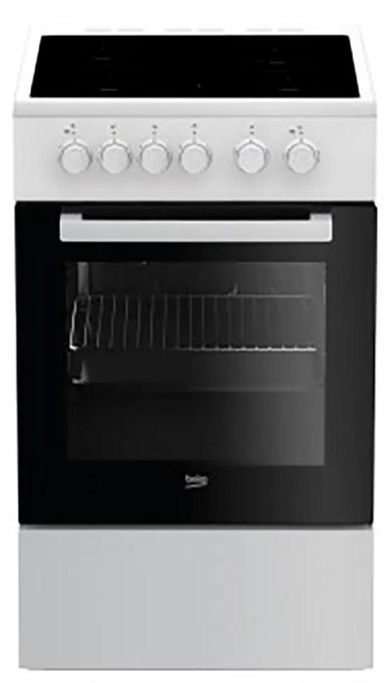 Beko FSS57000GW, Freistehender Herd, Schwarz, Weiß, Drehregler, Weiß, Vorderseite, Elektronisch