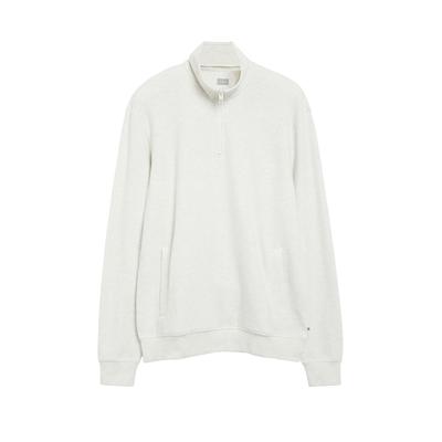 Sweater S.OLIVER, Herren, Gr. M, ecru, Sweatware, Obermaterial: 100% Baumwolle, unifarben, bequem hüftbedeckend, Rundhals, Bündchen, Sweatshirts Sweater, mit Troyer-Kragen / Eingrifftaschen