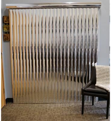 BlindDen Silver Mirror Vinyl Vertical Blind, CORDLESS