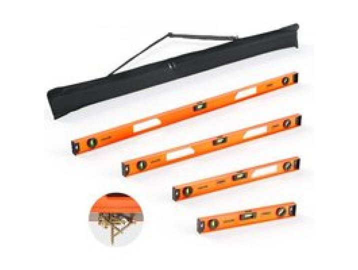 VEVOR 4 tlg. Wasserwaage Set, 40/60/90/120cm Richtwaage mit 3 Libellen 90°/45°/0° & 0,5mm/m Genauigkeit, Maurerwaage Meganetisch mit Aufhängeloch, Stoßfestes Messwerkzeug für Baustelle Hausrenovierung