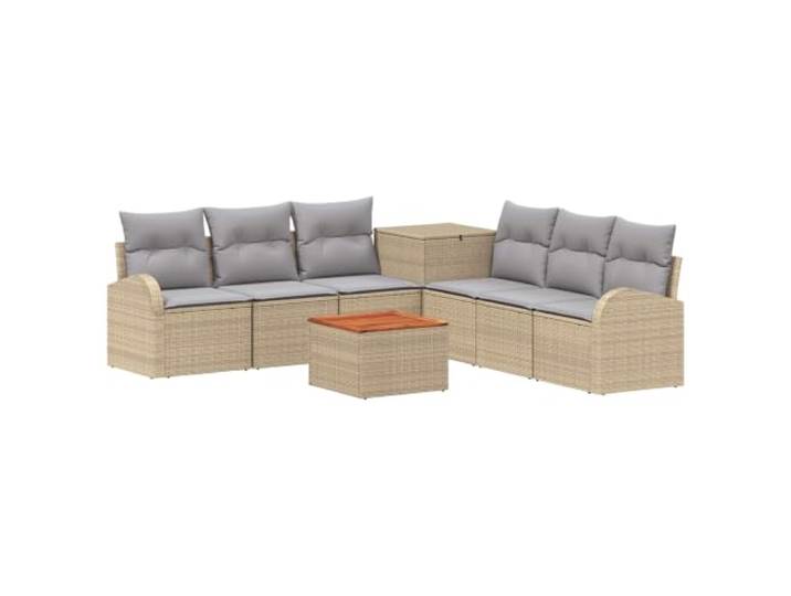 KTHLBRH Gartenmöbel-Set, 8-teilig, Beige Hellgrau Polyrattan Modulares Design, Glastisch, Aufbewahrungsbox, wetterfest, pflegeleicht