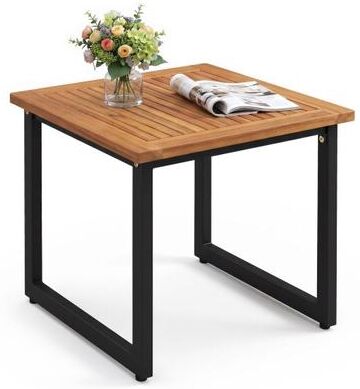 Costway 18 Inches Square Acacia Wood Patio Side Table Outdoor End Table with Slatted Top-1 Piece