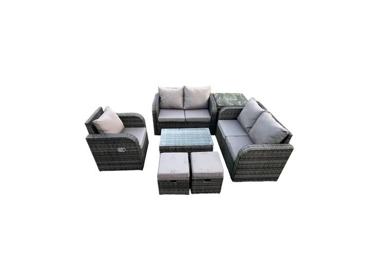 Fimous Loungesofa-Set Polyrattan Dunkelgrau 7-Sitzer, Metall, Gartenmöbel, Gartengarnituren, Gartenmöbel-Sets