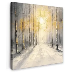 LEINWANDBILD Winter - Abstrakt - Schnee - Natur - Sonne Deko Groß 90x90 cm