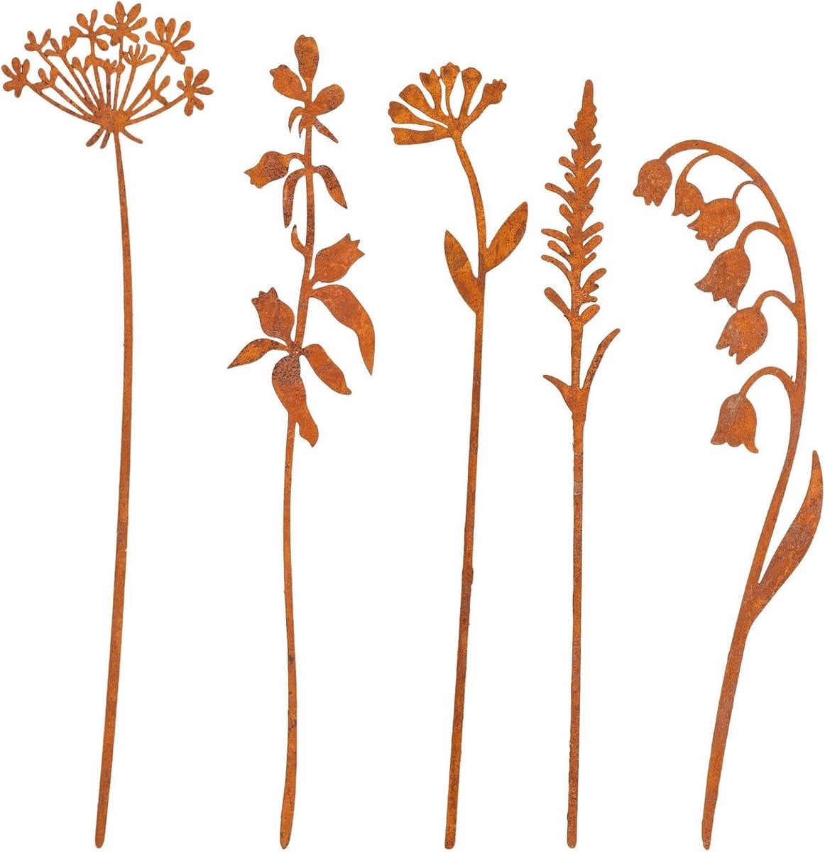 Set van 5 roeststokken als tuinstekers en plantendecoratie