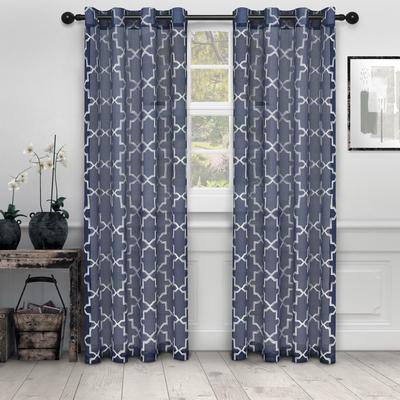 Superior Decorative Quatrefoil Embroidered Sheer Curtain Set with 2 Panels