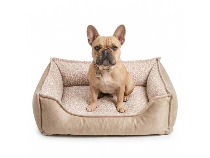 4L Textil Orthopädisches Hundebett Leo mit Bezug Hundekorb Hundekörbchen 100x80cm Beige Für große & mittelgroße Hunde Visco Memory Foam Leopardenmuster Premium Qualität