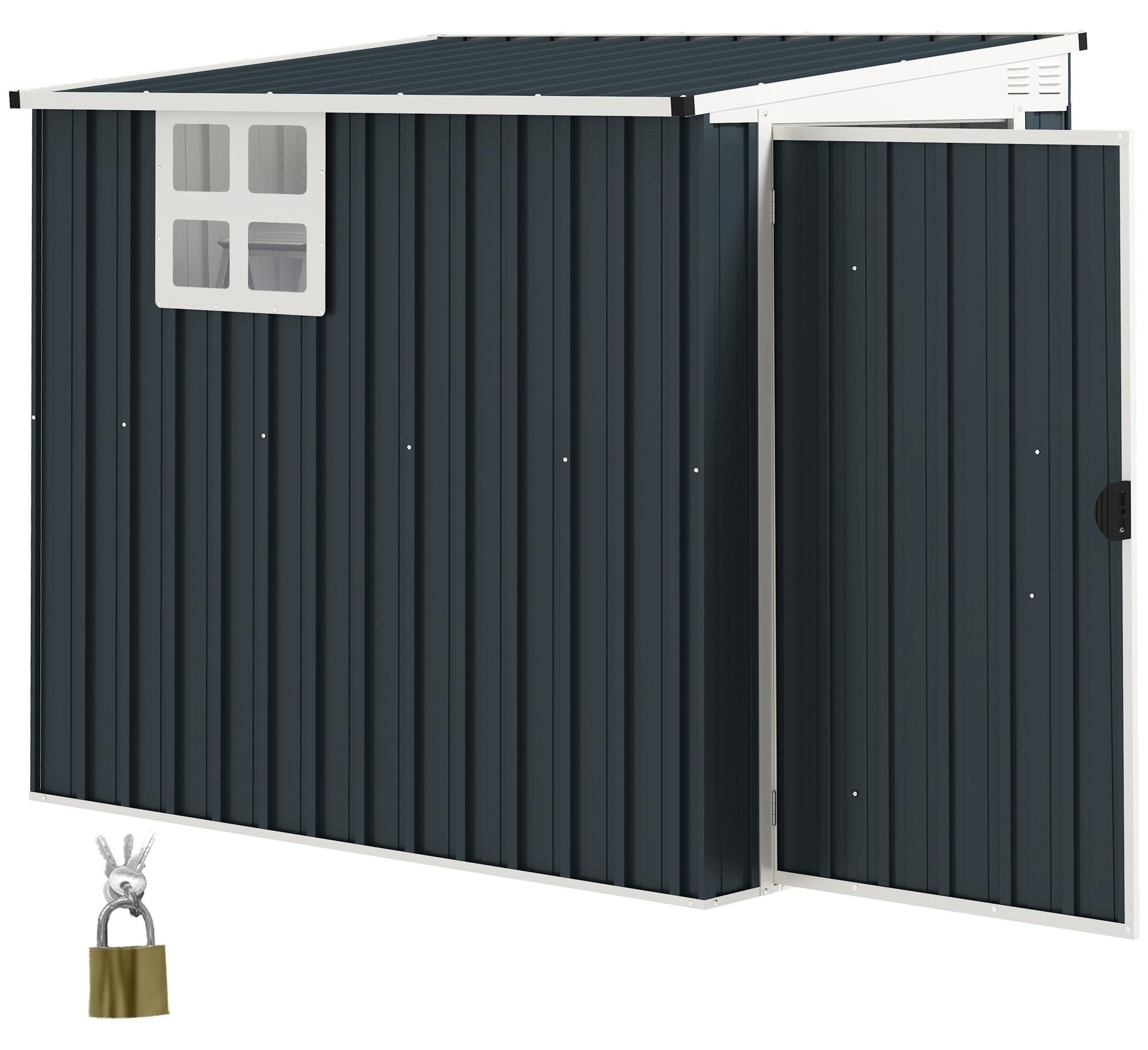 Metall-Gartenhaus für Werkzeuge | Farbe: Grau | Abmessungen: 193x128x161/181 cm