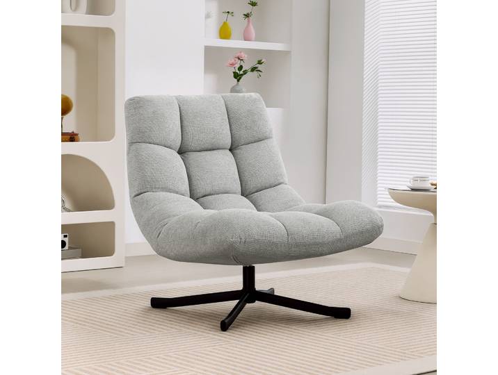 HOMCOM Fauteuil Pivotant Lounge Gris Clair Pieds Acier