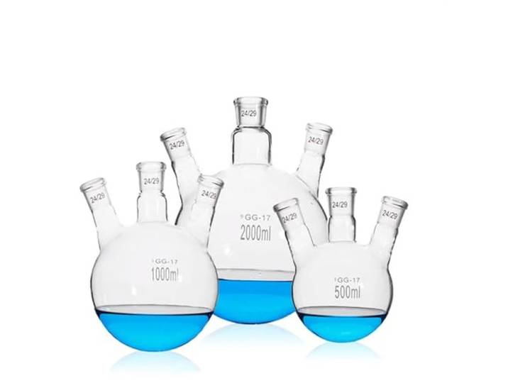 Dreisitzer-Destillationskolben aus Glas mit hohem Silikatgehalt 50/100/250/500/1000/2000 ml, abgeschrägte/gerade Öffnung: Labordestillation(1000ml 24x3)