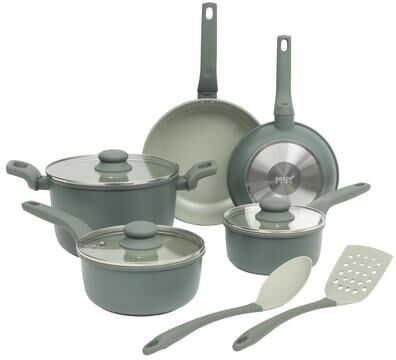 Gibson Home Barnsdall 10 Piece Premium PFA Free Ceramic Nonstick Aluminum Cookware Set with Kitchen Tools