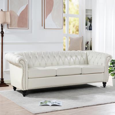 GREATPLANINC Chesterfield PU Leather 3 Seater Sofa, Upholstered Sofa with Rolled Armrests & Tufted Back, Lounge Sofa with Nailhead Trim