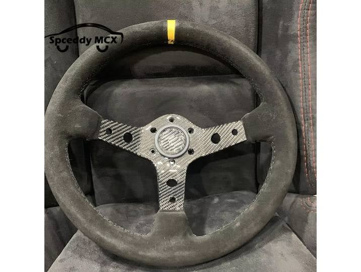 Volant de course en daim Spceddy sans logo, 14 pouces, 350 mm, volant en fibre de carbone à déport profond, universel pour voiture, 6 trous, noir